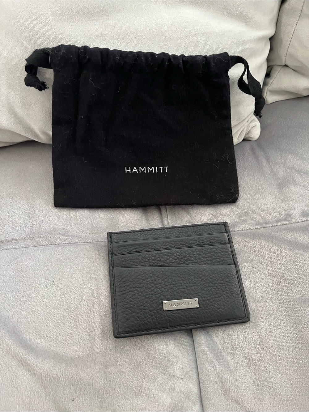 Hammitt Black Pebbled Leather Card Sleeve with Metal Logo